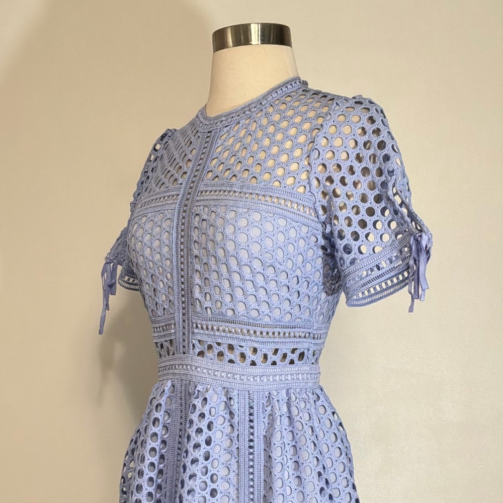 Self Portrait Guipure Lace Midi Dress in Lilac Size 2 New With Tag - Picture 7 of 11